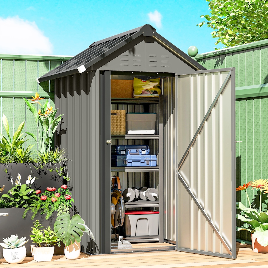 Image 938116_ALTMORE1.jpg, Product 938-116 / Price $269.99, Outsunny 4' x 4' Outdoor Storage Shed with Lockable Door, Light Grey from Outsunny on TSC.ca's Home & Garden department