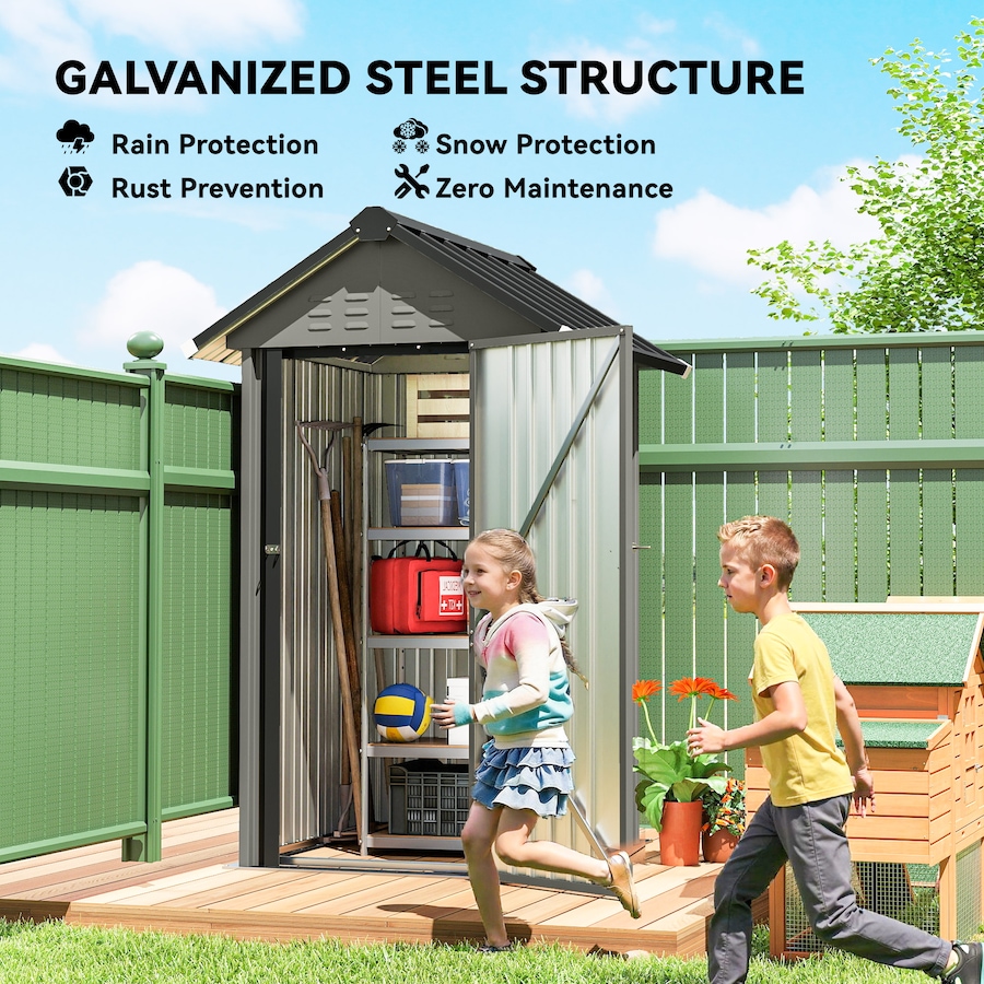 Image 938116_ALTMORE3.jpg, Product 938-116 / Price $269.99, Outsunny 4' x 4' Outdoor Storage Shed with Lockable Door, Light Grey from Outsunny on TSC.ca's Home & Garden department