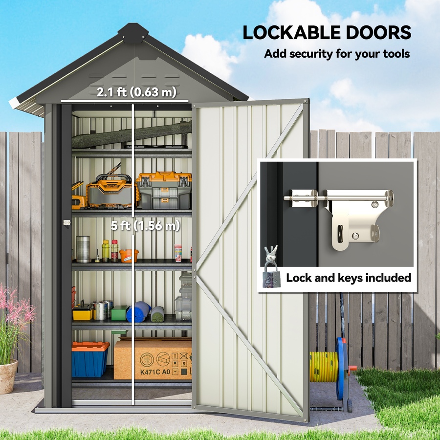 Image 938116_ALTMORE6.jpg, Product 938-116 / Price $269.99, Outsunny 4' x 4' Outdoor Storage Shed with Lockable Door, Light Grey from Outsunny on TSC.ca's Home & Garden department