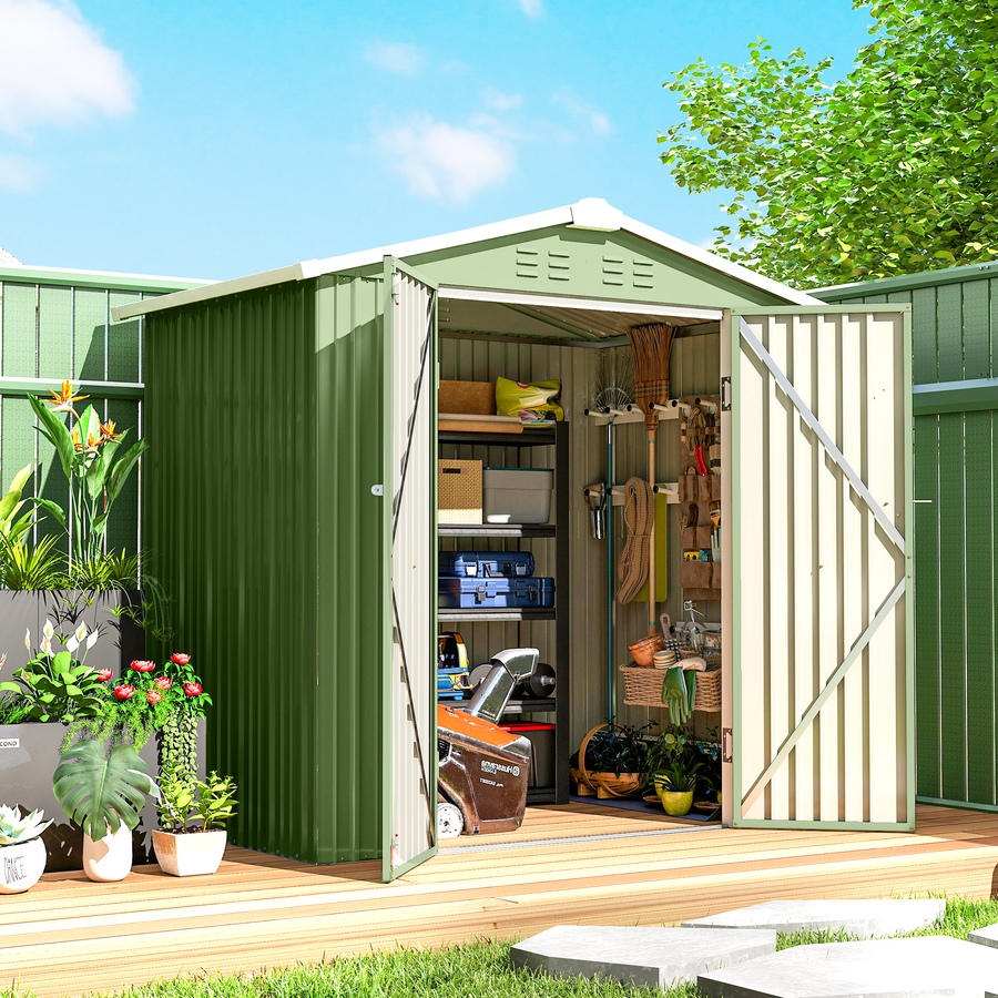 Image 938117_ALTMORE1.jpg, Product 938-117 / Price $280.99, Outsunny 6.5' x 4' Outdoor Storage Shed, Metal Garden Shed, Light Green from Outsunny on TSC.ca's Home & Garden department