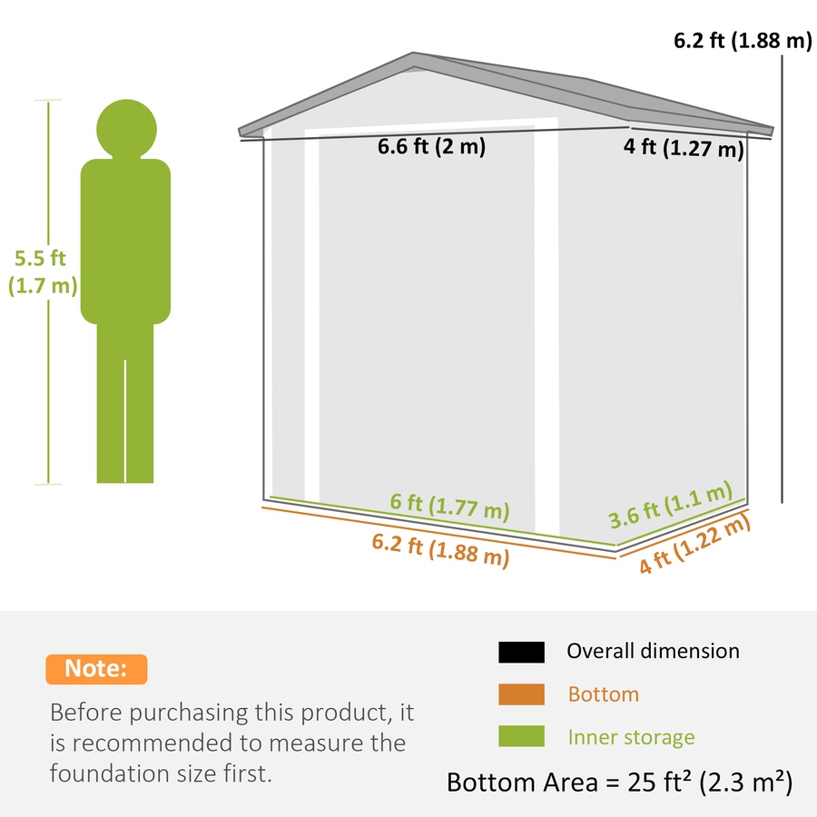 Image 938117_ALTMORE2.jpg, Product 938-117 / Price $280.99, Outsunny 6.5' x 4' Outdoor Storage Shed, Metal Garden Shed, Light Green from Outsunny on TSC.ca's Home & Garden department