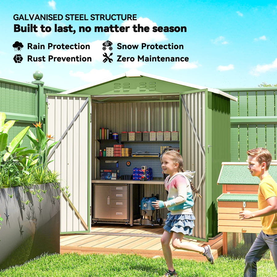 Image 938117_ALTMORE3.jpg, Product 938-117 / Price $280.99, Outsunny 6.5' x 4' Outdoor Storage Shed, Metal Garden Shed, Light Green from Outsunny on TSC.ca's Home & Garden department