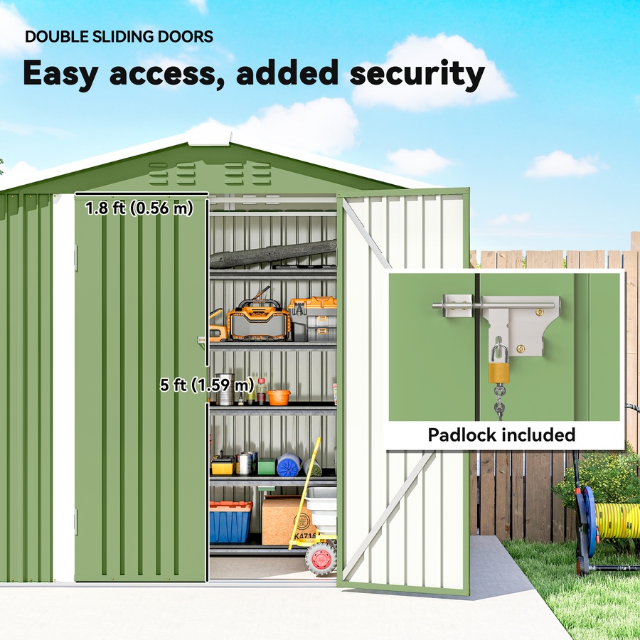 Image 938117_ALTMORE6.jpg, Product 938-117 / Price $280.99, Outsunny 6.5' x 4' Outdoor Storage Shed, Metal Garden Shed, Light Green from Outsunny on TSC.ca's Home & Garden department