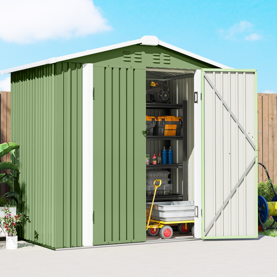 Image 938117_ALTMORE8.jpg, Product 938-117 / Price $280.99, Outsunny 6.5' x 4' Outdoor Storage Shed, Metal Garden Shed, Light Green from Outsunny on TSC.ca's Home & Garden department