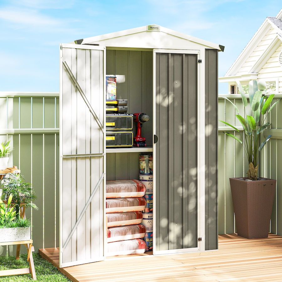 Image 938119_ALTMORE1.jpg, Product 938-119 / Price $209.99, Outsunny 4 x 1.3ft Outdoor Storage Shed with Shelf, Light Grey from Outsunny on TSC.ca's Home & Garden department