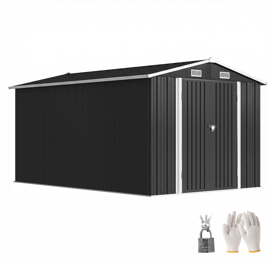 Image 938121.jpg, Product 938-121 / Price $569.99, Outsunny 12' x 8' Metal Shed, Heavy Duty Outdoor Storage Shed, Dark Grey from Outsunny on TSC.ca's Home & Garden department