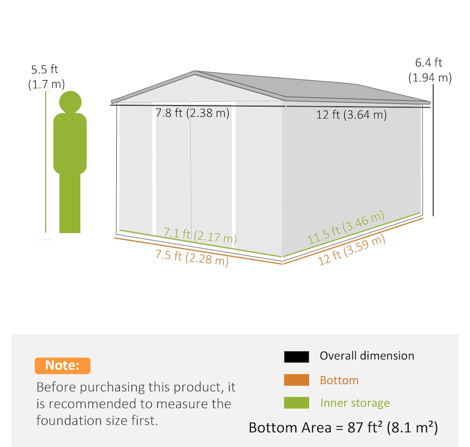 Image 938121_ALTMORE2.jpg, Product 938-121 / Price $569.99, Outsunny 12' x 8' Metal Shed, Heavy Duty Outdoor Storage Shed, Dark Grey from Outsunny on TSC.ca's Home & Garden department