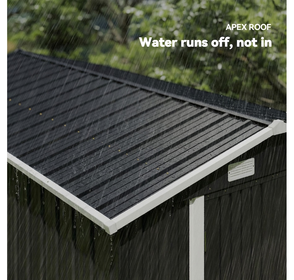 Image 938121_ALTMORE4.jpg, Product 938-121 / Price $569.99, Outsunny 12' x 8' Metal Shed, Heavy Duty Outdoor Storage Shed, Dark Grey from Outsunny on TSC.ca's Home & Garden department