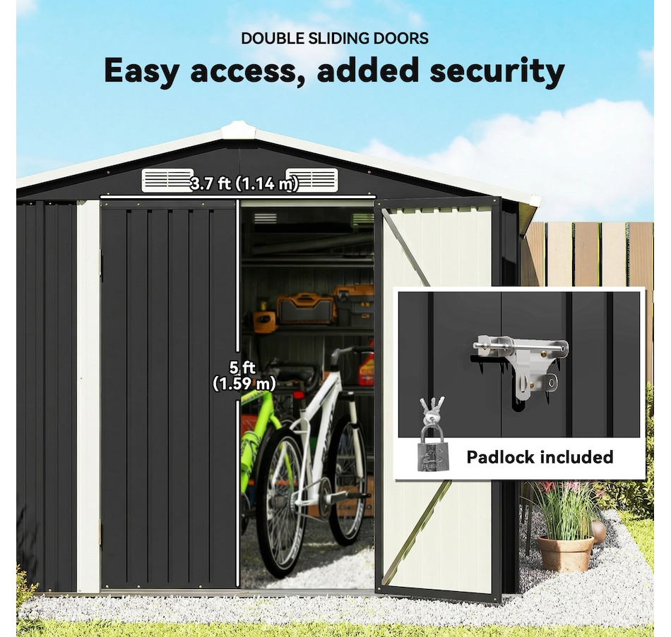Image 938121_ALTMORE6.jpg, Product 938-121 / Price $569.99, Outsunny 12' x 8' Metal Shed, Heavy Duty Outdoor Storage Shed, Dark Grey from Outsunny on TSC.ca's Home & Garden department