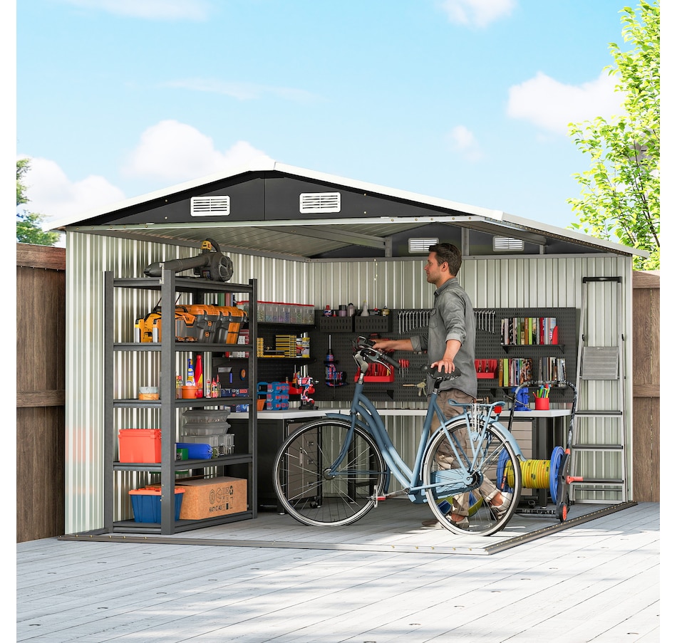Image 938121_ALTMORE7.jpg, Product 938-121 / Price $569.99, Outsunny 12' x 8' Metal Shed, Heavy Duty Outdoor Storage Shed, Dark Grey from Outsunny on TSC.ca's Home & Garden department
