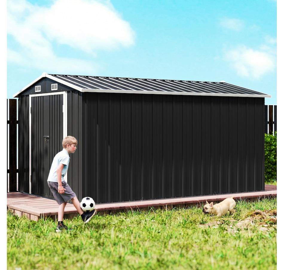 Image 938121_ALTMORE8.jpg, Product 938-121 / Price $569.99, Outsunny 12' x 8' Metal Shed, Heavy Duty Outdoor Storage Shed, Dark Grey from Outsunny on TSC.ca's Home & Garden department