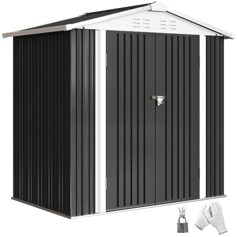 Image 938122.jpg, Product 938-122 / Price $309.99, Outsunny 6.5' x 4' Outdoor Storage Shed, Metal Garden Shed, Dark Grey from Outsunny on TSC.ca's Home & Garden department