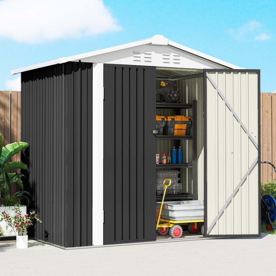 Image 938122_ALTMORE8.jpg, Product 938-122 / Price $309.99, Outsunny 6.5' x 4' Outdoor Storage Shed, Metal Garden Shed, Dark Grey from Outsunny on TSC.ca's Home & Garden department