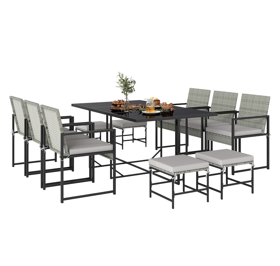 Image 938169.jpg, Product 938-169 / Price $579.99, Outsunny 11 Pieces Patio Dining Set with Removable Cushions, Light Grey from Outsunny on TSC.ca's Home & Garden department