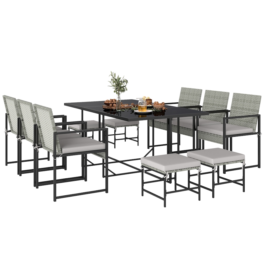 Image 938169.jpg, Product 938-169 / Price $579.99, Outsunny 11 Pieces Patio Dining Set with Removable Cushions, Light Grey from Outsunny on TSC.ca's Home & Garden department