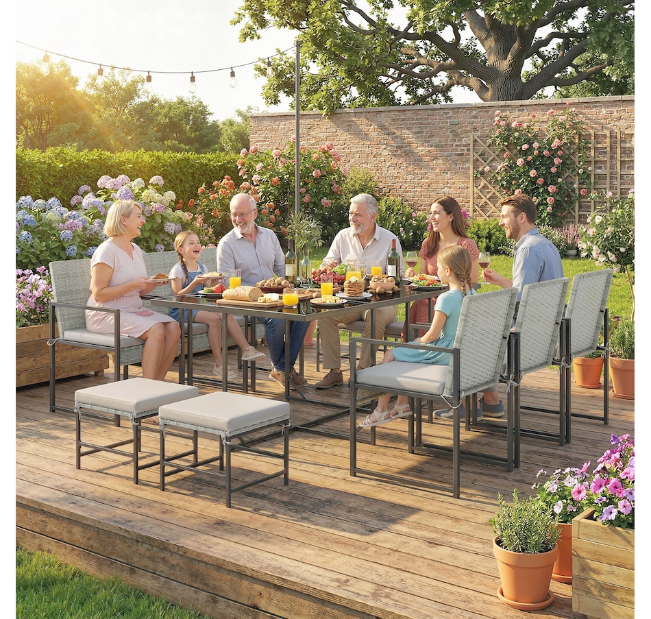 Image 938169_ALTMORE1.jpg, Product 938-169 / Price $579.99, Outsunny 11 Pieces Patio Dining Set with Removable Cushions, Light Grey from Outsunny on TSC.ca's Home & Garden department
