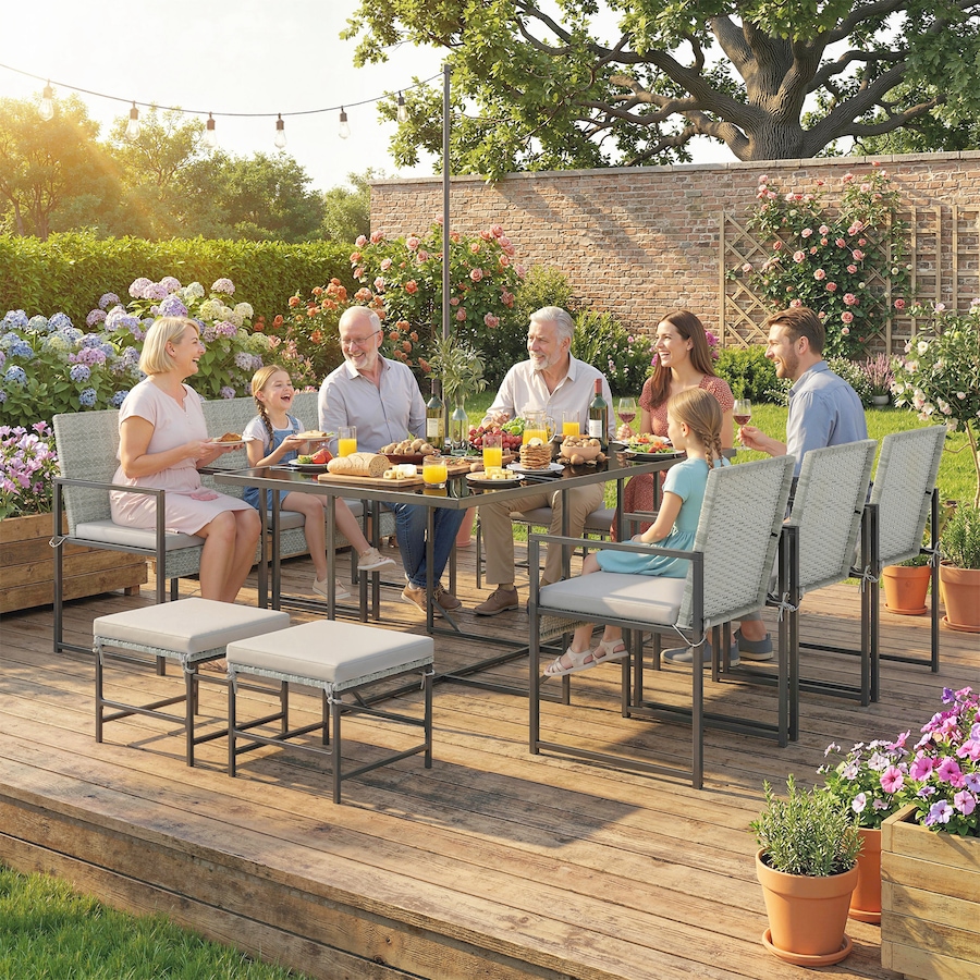 Image 938169_ALTMORE1.jpg, Product 938-169 / Price $579.99, Outsunny 11 Pieces Patio Dining Set with Removable Cushions, Light Grey from Outsunny on TSC.ca's Home & Garden department