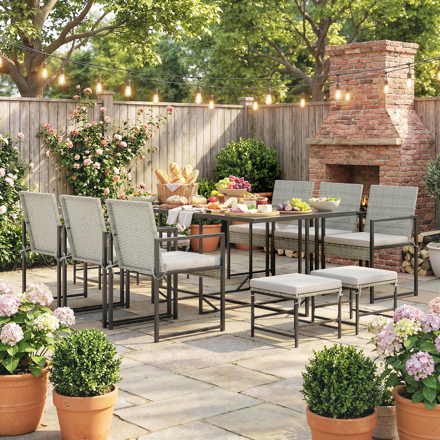 Image 938169_ALTMORE8.jpg, Product 938-169 / Price $579.99, Outsunny 11 Pieces Patio Dining Set with Removable Cushions, Light Grey from Outsunny on TSC.ca's Home & Garden department
