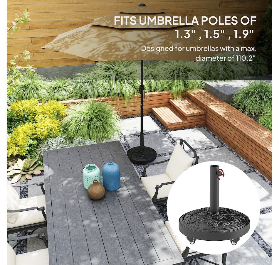 Image 938174_ALTMORE3.jpg, Product 938-174 / Price $84.99, Outsunny Patio Umbrella Base, 46 lbs Umbrella Stand with Wheels, Black from Outsunny on TSC.ca's Home & Garden department