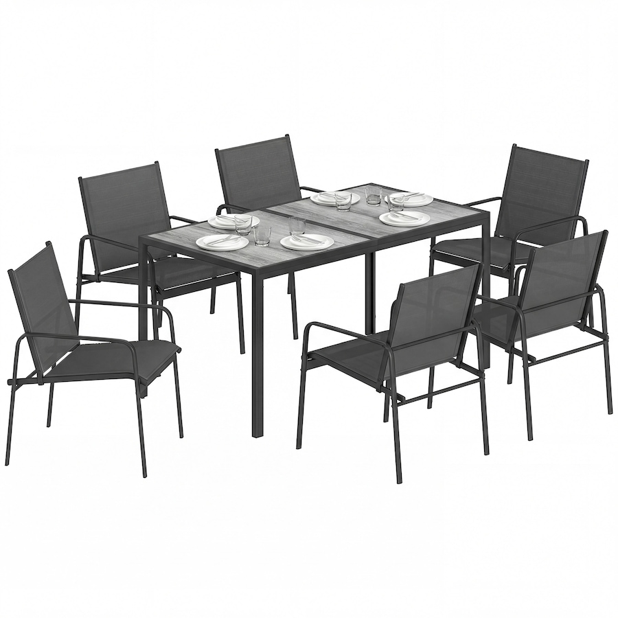 Image 938184.jpg, Product 938-184 / Price $399.99, Outsunny Outdoor Dining Set for 6, Faux Wood Patio Table and Chairs, Black from Outsunny on TSC.ca's Home & Garden department