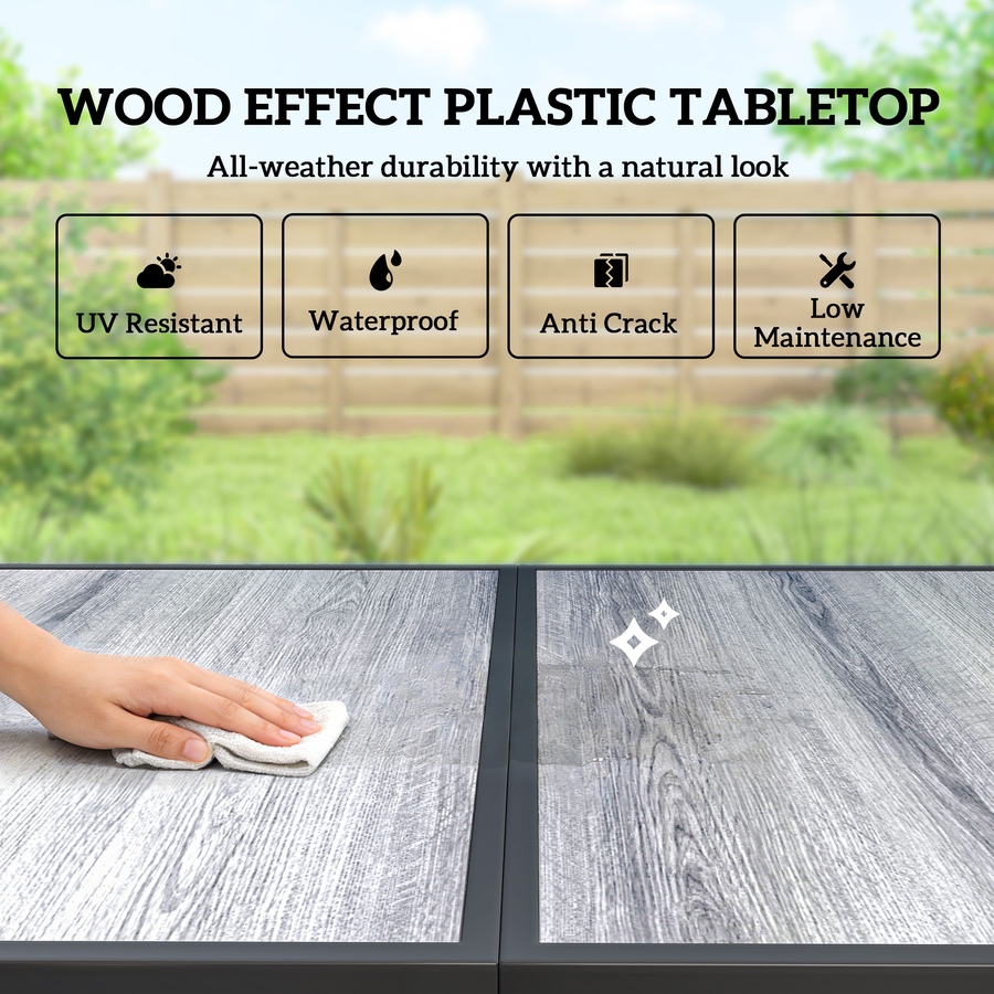 Image 938184_ALTMORE3.jpg, Product 938-184 / Price $399.99, Outsunny Outdoor Dining Set for 6, Faux Wood Patio Table and Chairs, Black from Outsunny on TSC.ca's Home & Garden department