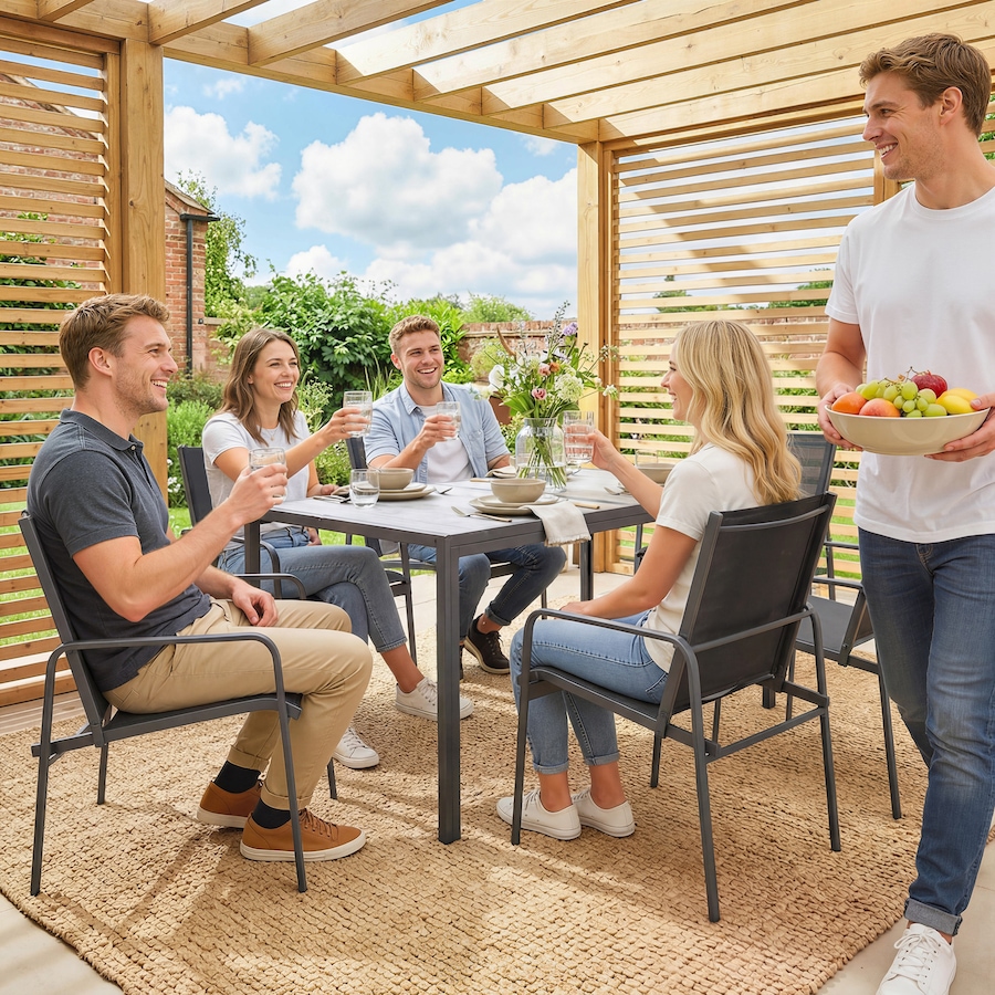 Image 938184_ALTMORE8.jpg, Product 938-184 / Price $399.99, Outsunny Outdoor Dining Set for 6, Faux Wood Patio Table and Chairs, Black from Outsunny on TSC.ca's Home & Garden department