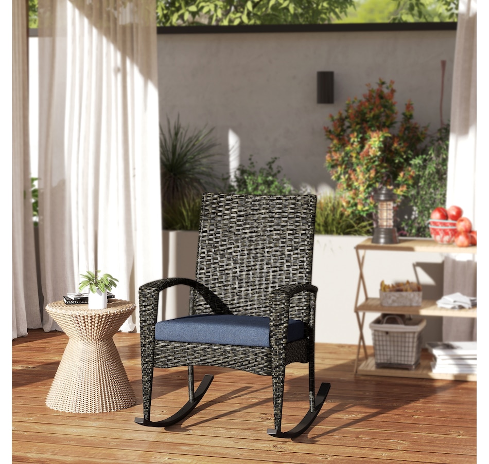 Image 938185_ALTMORE1.jpg, Product 938-185 / Price $129.99, Outsunny Outdoor Rocking Chair with Cushion, High Back for Garden Navy Blue from Outsunny on TSC.ca's Home & Garden department