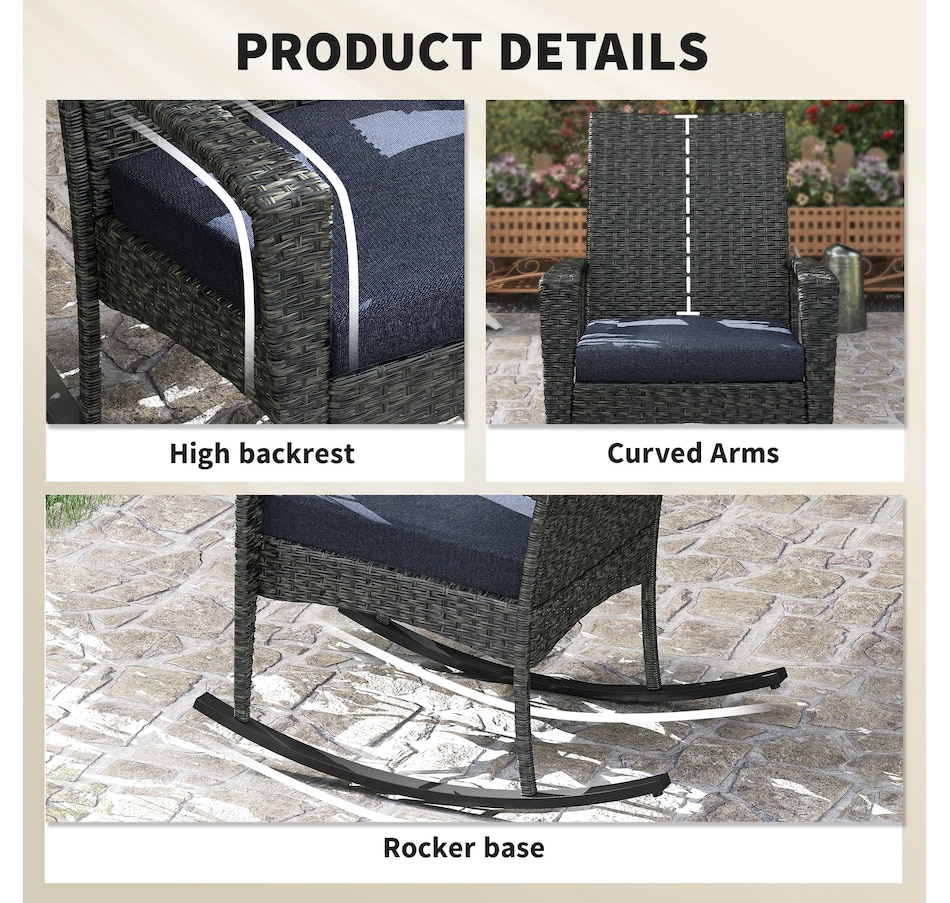 Image 938185_ALTMORE5.jpg, Product 938-185 / Price $129.99, Outsunny Outdoor Rocking Chair with Cushion, High Back for Garden Navy Blue from Outsunny on TSC.ca's Home & Garden department