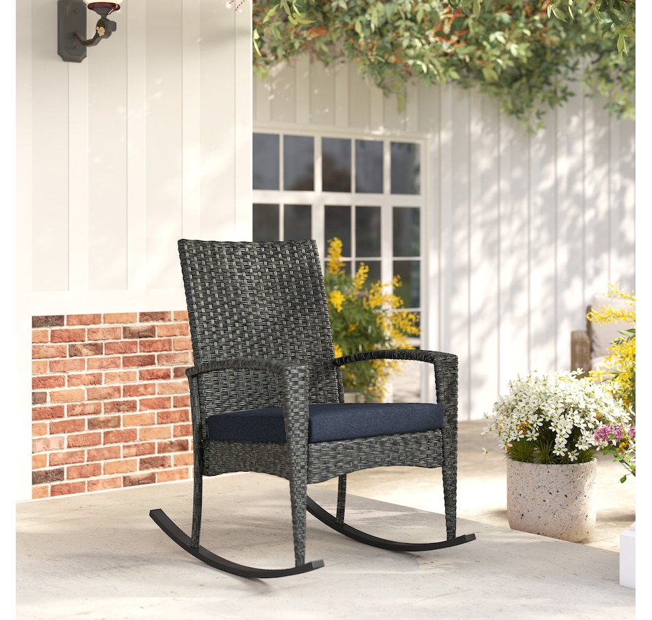 Image 938185_ALTMORE7.jpg, Product 938-185 / Price $129.99, Outsunny Outdoor Rocking Chair with Cushion, High Back for Garden Navy Blue from Outsunny on TSC.ca's Home & Garden department