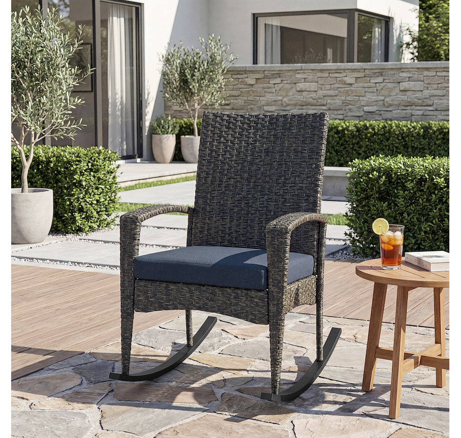 Image 938185_ALTMORE8.jpg, Product 938-185 / Price $129.99, Outsunny Outdoor Rocking Chair with Cushion, High Back for Garden Navy Blue from Outsunny on TSC.ca's Home & Garden department