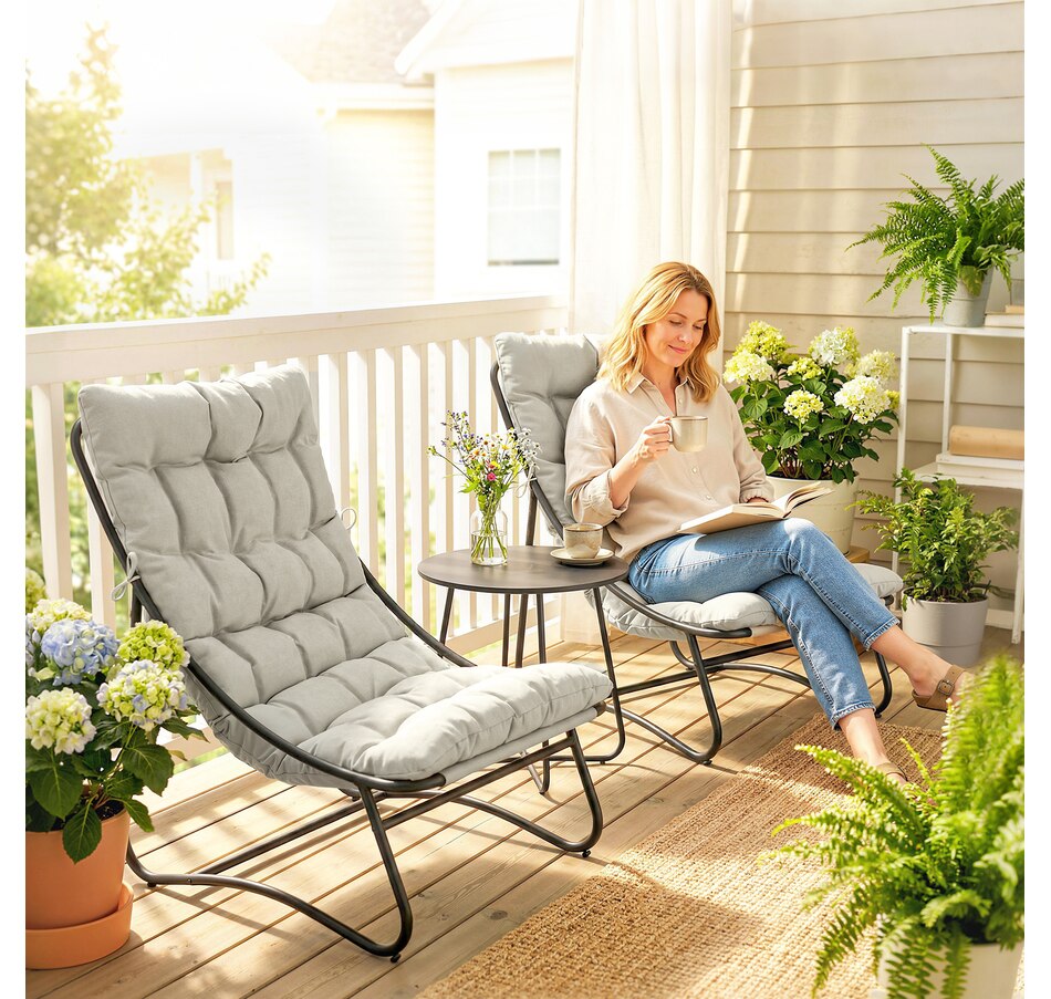 Image 938188_ALTMORE1.jpg, Product 938-188 / Price $269.99, Outsunny Outdoor Bistro Set, Patio Table and Chairs w/ Cushions, Light Grey from Outsunny on TSC.ca's Home & Garden department