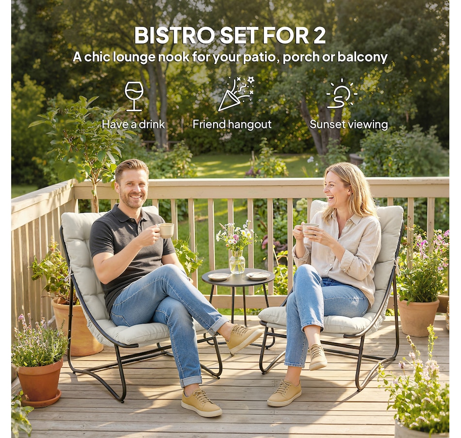 Image 938188_ALTMORE3.jpg, Product 938-188 / Price $269.99, Outsunny Outdoor Bistro Set, Patio Table and Chairs w/ Cushions, Light Grey from Outsunny on TSC.ca's Home & Garden department