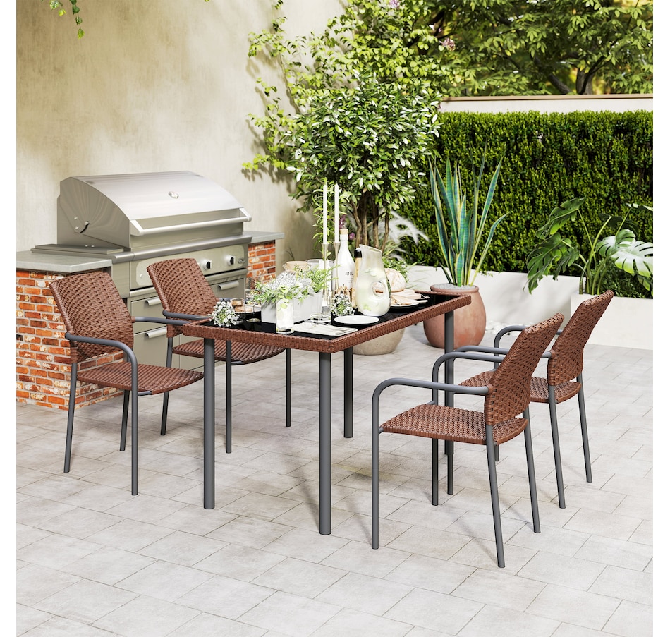 Image 938190_ALTMORE8.jpg, Product 938-190 / Price $349.99, Outsunny 5 Pieces Outdoor Dining Set for 4, PE Rattan Patio Furniture Set from Outsunny on TSC.ca's Home & Garden department