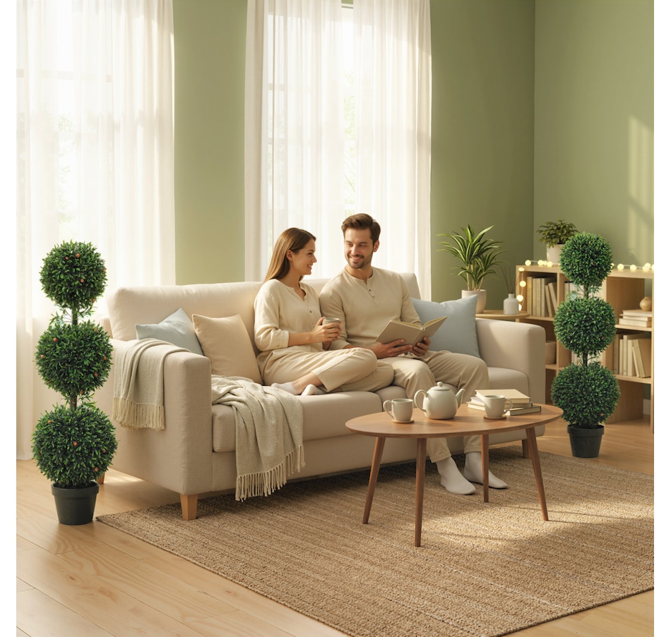 Image 938214_ALTMORE10.jpg, Product 938-214 / Price $74.99 - $94.99, HOMCOM Artificial Boxwood Topiary Trees Fake Plants Set of 2, Green from HOMCOM on TSC.ca's Home & Garden department