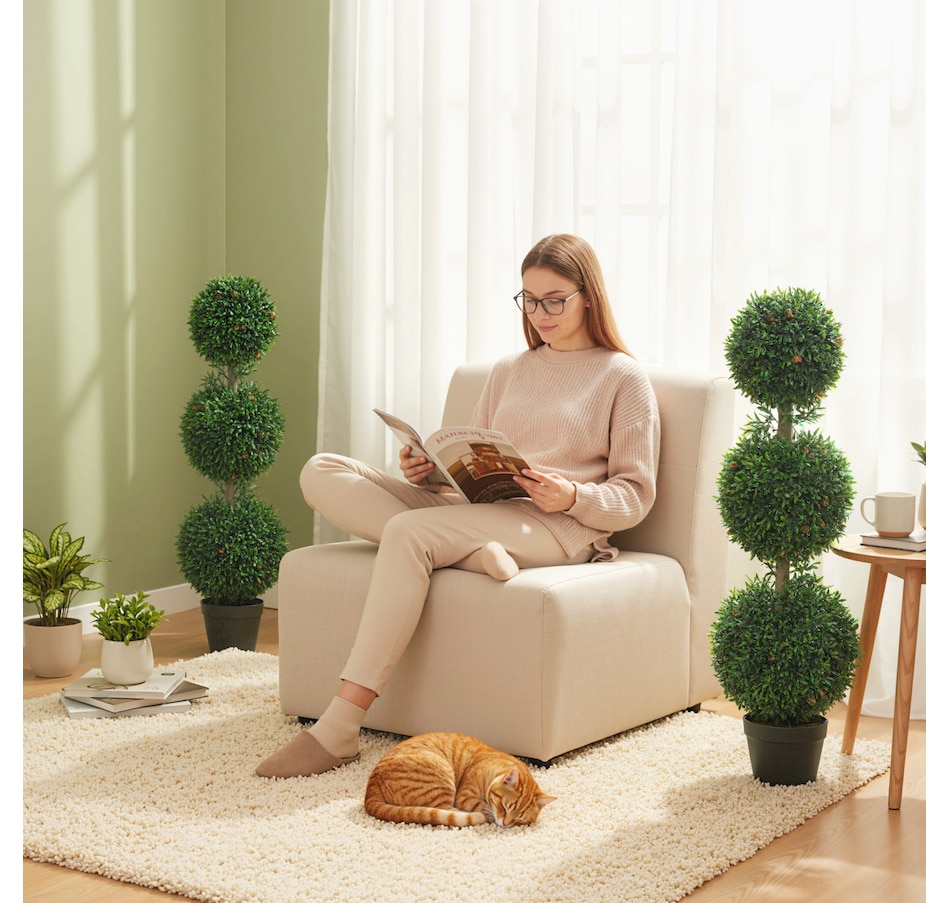 Image 938214_ALTMORE17.jpg, Product 938-214 / Price $74.99 - $94.99, HOMCOM Artificial Boxwood Topiary Trees Fake Plants Set of 2, Green from HOMCOM on TSC.ca's Home & Garden department