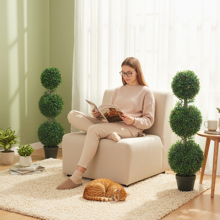 Image 938214_ALTMORE17.jpg, Product 938-214 / Price $64.99 - $94.99, HOMCOM Artificial Boxwood Topiary Trees Fake Plants Set of 2, Green from HOMCOM on TSC.ca's Home & Garden department