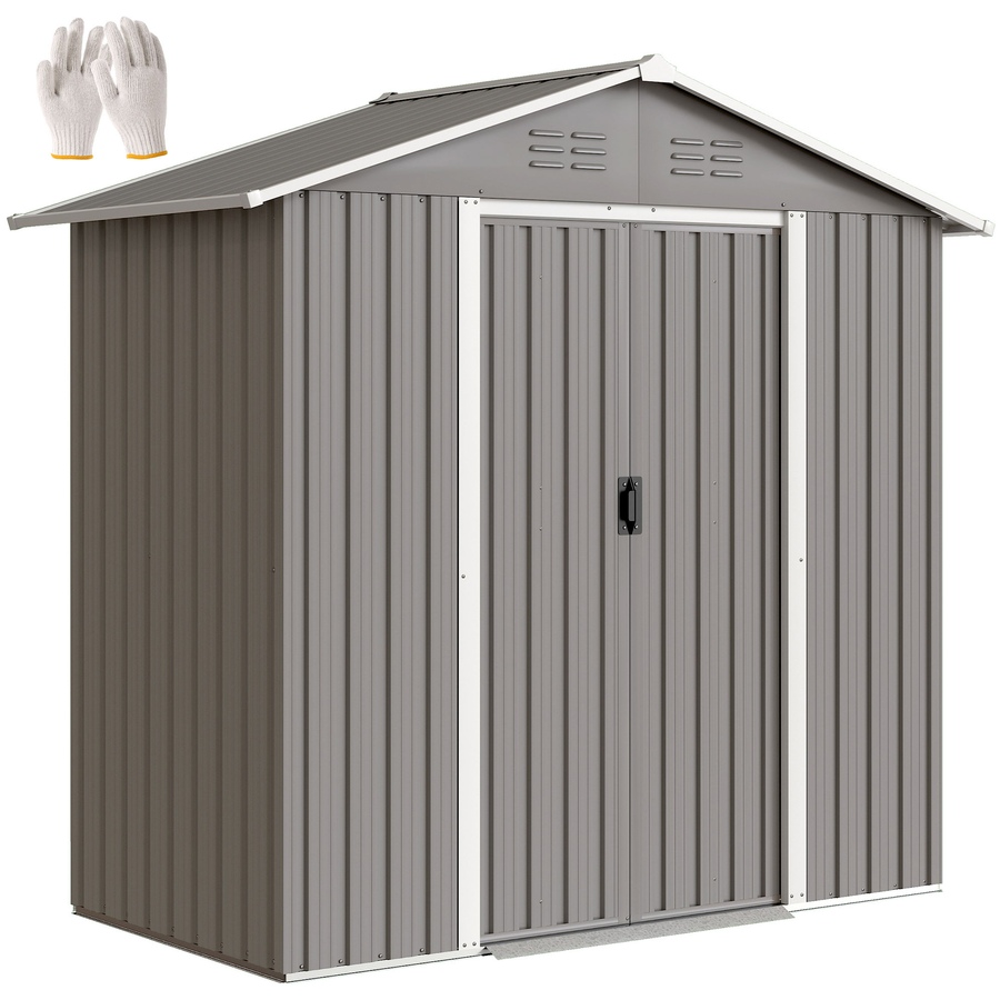 Image 938228.jpg, Product 938-228 / Price $289.99, Outsunny 6.5x3.5ft Metal Garden Shed for Outdoor Storage, Light Grey from Outsunny on TSC.ca's Home & Garden department