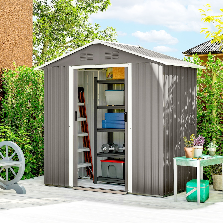 Image 938228_ALTMORE1.jpg, Product 938-228 / Price $289.99, Outsunny 6.5x3.5ft Metal Garden Shed for Outdoor Storage, Light Grey from Outsunny on TSC.ca's Home & Garden department