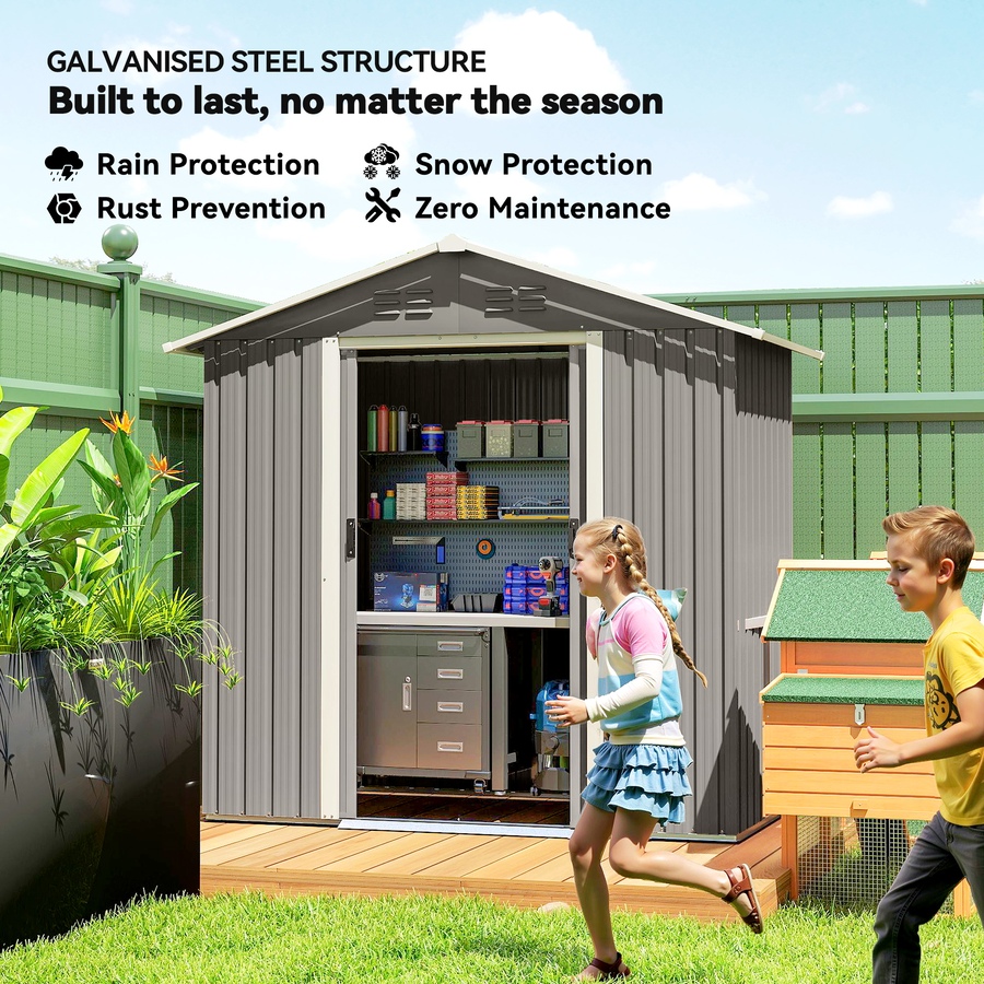 Image 938228_ALTMORE3.jpg, Product 938-228 / Price $289.99, Outsunny 6.5x3.5ft Metal Garden Shed for Outdoor Storage, Light Grey from Outsunny on TSC.ca's Home & Garden department