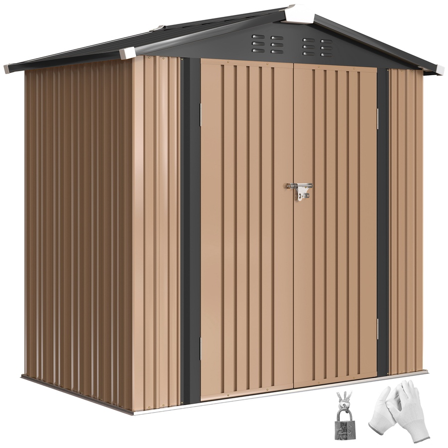 Image 938229.jpg, Product 938-229 / Price $239.99, Outsunny 6.5' x 4' Outdoor Storage Shed, Metal Garden Shed, Brown from Outsunny on TSC.ca's Home & Garden department