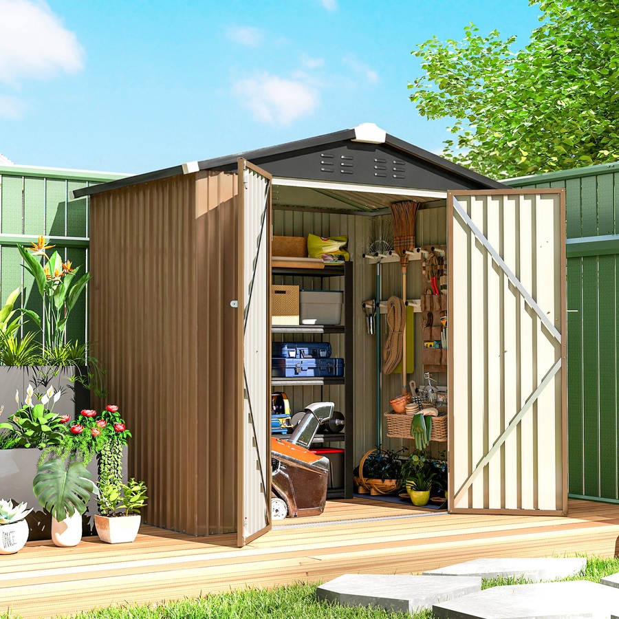 Image 938229_ALTMORE1.jpg, Product 938-229 / Price $239.99, Outsunny 6.5' x 4' Outdoor Storage Shed, Metal Garden Shed, Brown from Outsunny on TSC.ca's Home & Garden department
