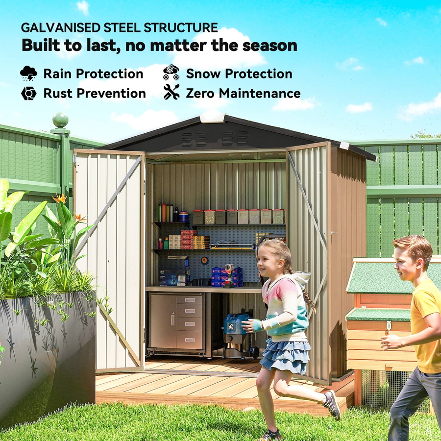 Image 938229_ALTMORE3.jpg, Product 938-229 / Price $239.99, Outsunny 6.5' x 4' Outdoor Storage Shed, Metal Garden Shed, Brown from Outsunny on TSC.ca's Home & Garden department