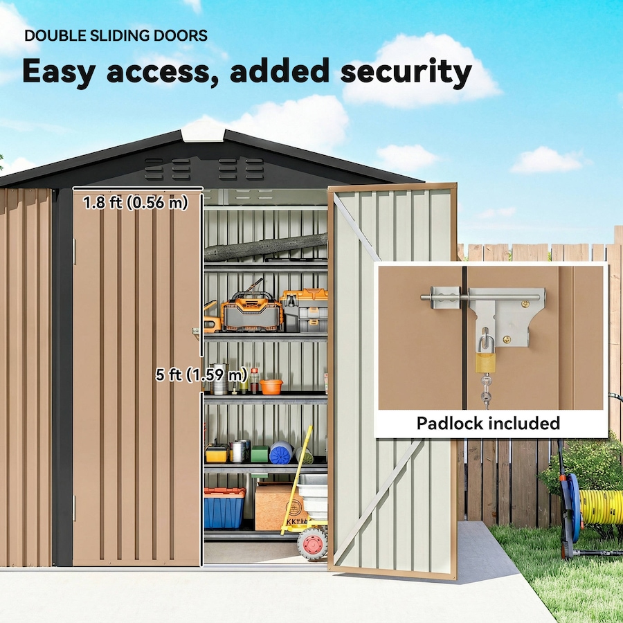 Image 938229_ALTMORE6.jpg, Product 938-229 / Price $239.99, Outsunny 6.5' x 4' Outdoor Storage Shed, Metal Garden Shed, Brown from Outsunny on TSC.ca's Home & Garden department