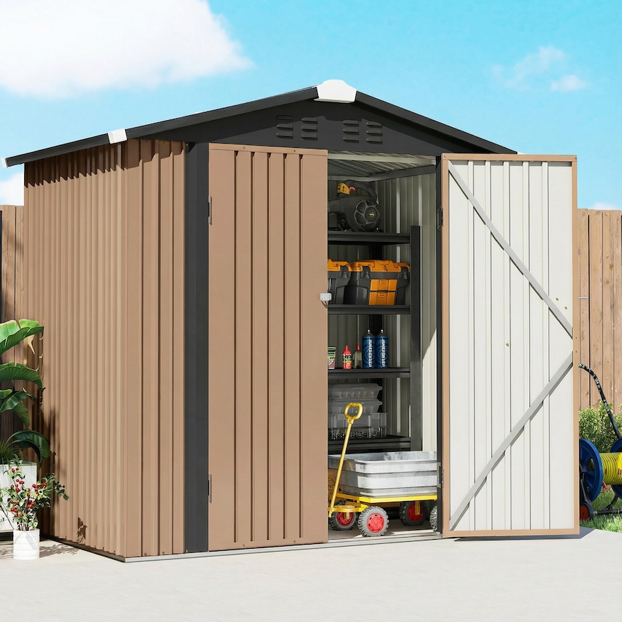 Image 938229_ALTMORE8.jpg, Product 938-229 / Price $239.99, Outsunny 6.5' x 4' Outdoor Storage Shed, Metal Garden Shed, Brown from Outsunny on TSC.ca's Home & Garden department