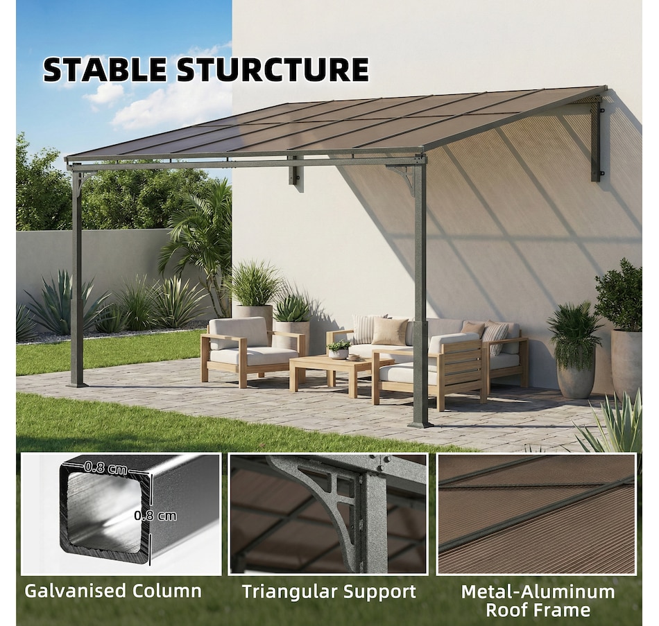 Image 938230_ALTMORE6.jpg, Product 938-230 / Price $549.99, Outsunny 11' x 10' Outdoor Pergola, Wall Mounted Hardtop Lean-to Gazebo from Outsunny on TSC.ca's Home & Garden department