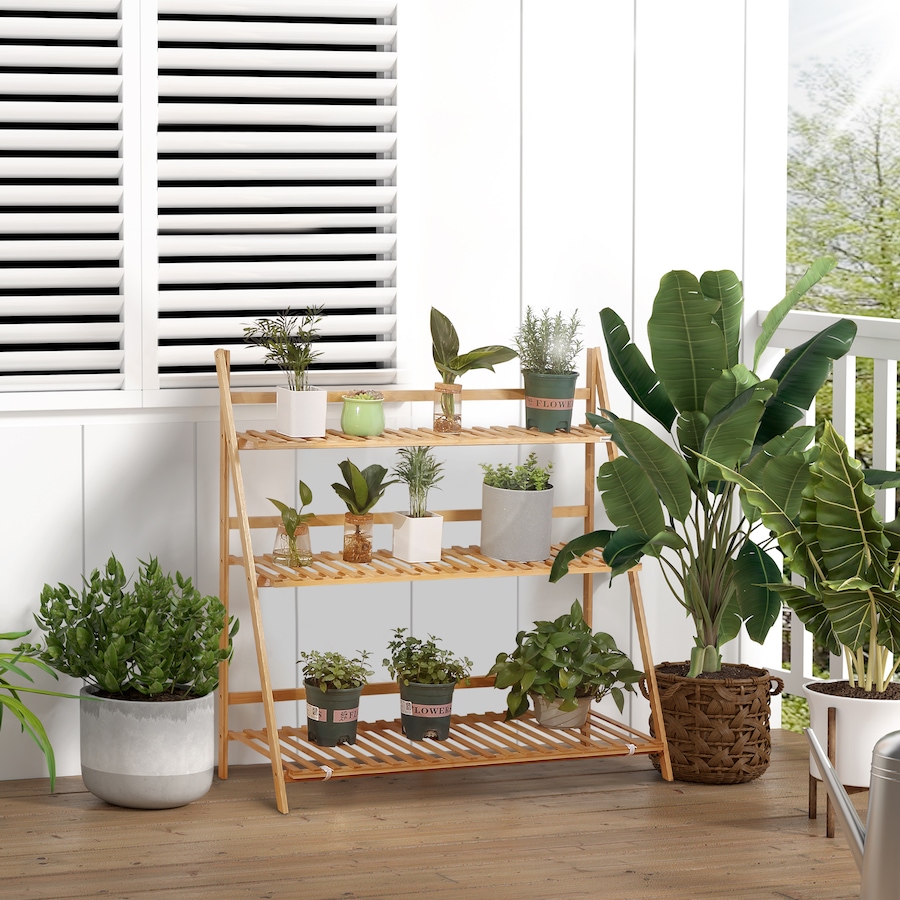 Image 938236_ALTMORE1.jpg, Product 938-236 / Price $56.99, Outsunny 3 Tier Folding Storage Shelf, Bamboo Ladder Plant Stand, Natural from Outsunny on TSC.ca's Home & Garden department