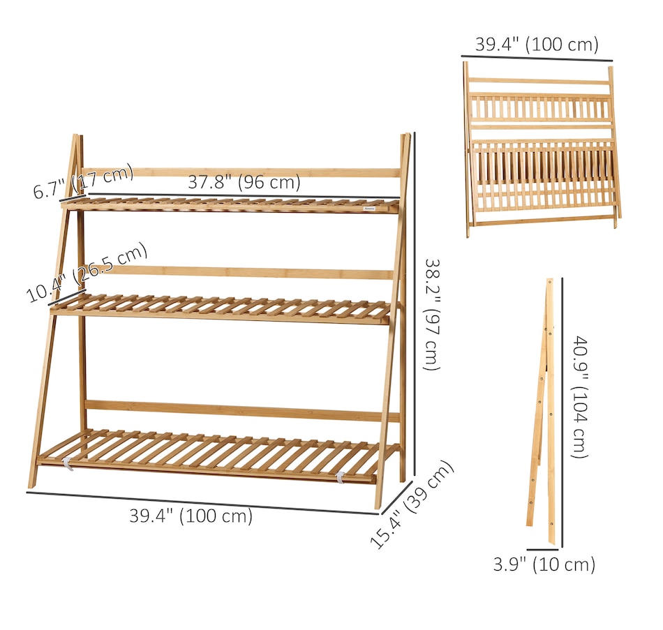 Image 938236_ALTMORE2.jpg, Product 938-236 / Price $47.99, Outsunny 3 Tier Folding Storage Shelf, Bamboo Ladder Plant Stand, Natural from Outsunny on TSC.ca's Home & Garden department