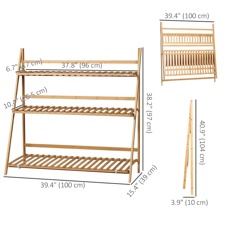 Image 938236_ALTMORE2.jpg, Product 938-236 / Price $56.99, Outsunny 3 Tier Folding Storage Shelf, Bamboo Ladder Plant Stand, Natural from Outsunny on TSC.ca's Home & Garden department