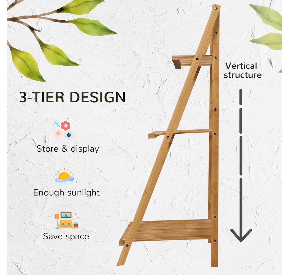 Image 938236_ALTMORE3.jpg, Product 938-236 / Price $47.99, Outsunny 3 Tier Folding Storage Shelf, Bamboo Ladder Plant Stand, Natural from Outsunny on TSC.ca's Home & Garden department