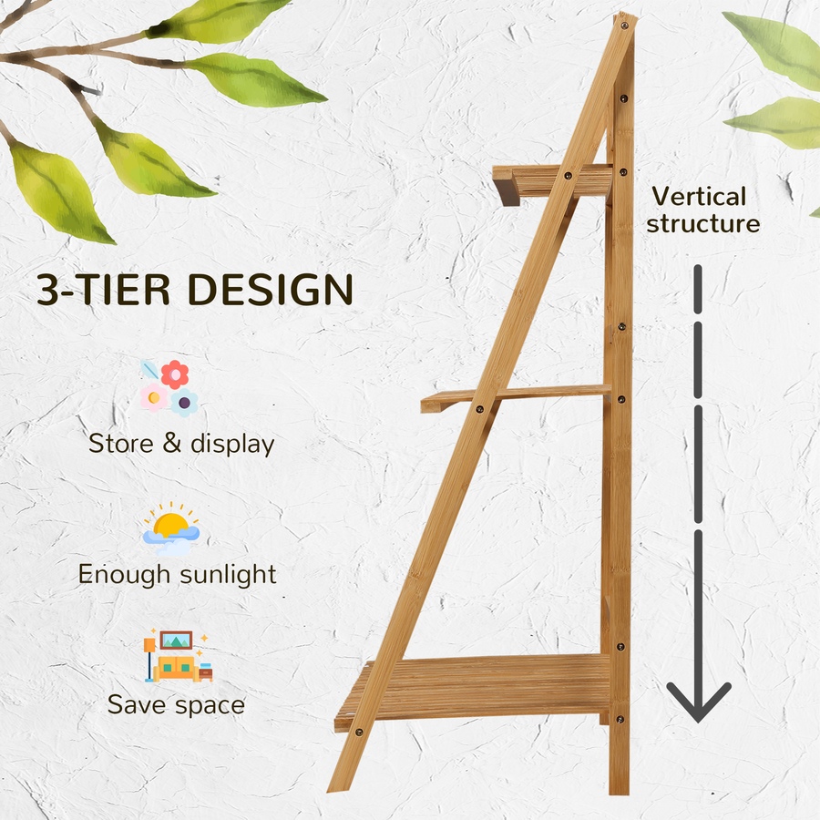 Image 938236_ALTMORE3.jpg, Product 938-236 / Price $56.99, Outsunny 3 Tier Folding Storage Shelf, Bamboo Ladder Plant Stand, Natural from Outsunny on TSC.ca's Home & Garden department